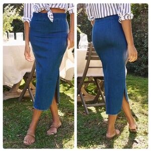 Frank & Eileen Donegal Unforgettable Denim Stretch Midi Skirt Size 8